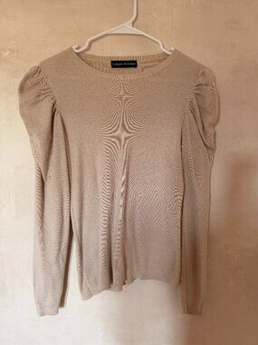 Catherine Malandrino Crew Neck Long Sleeve Ruched Shoulder Solid Knit Top M
